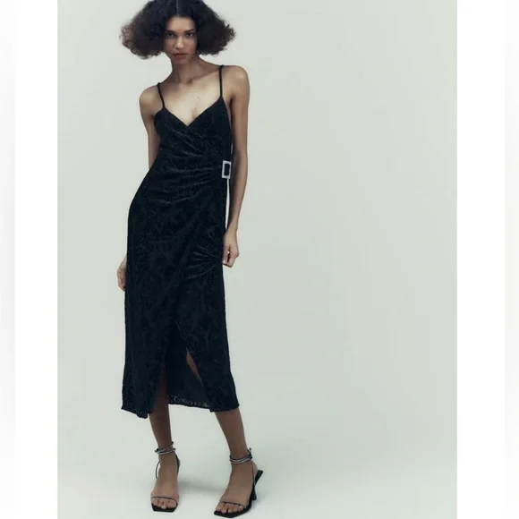 Zara Black Jacquard Dress with Rhinestone Buckle - Picture 7 of 8